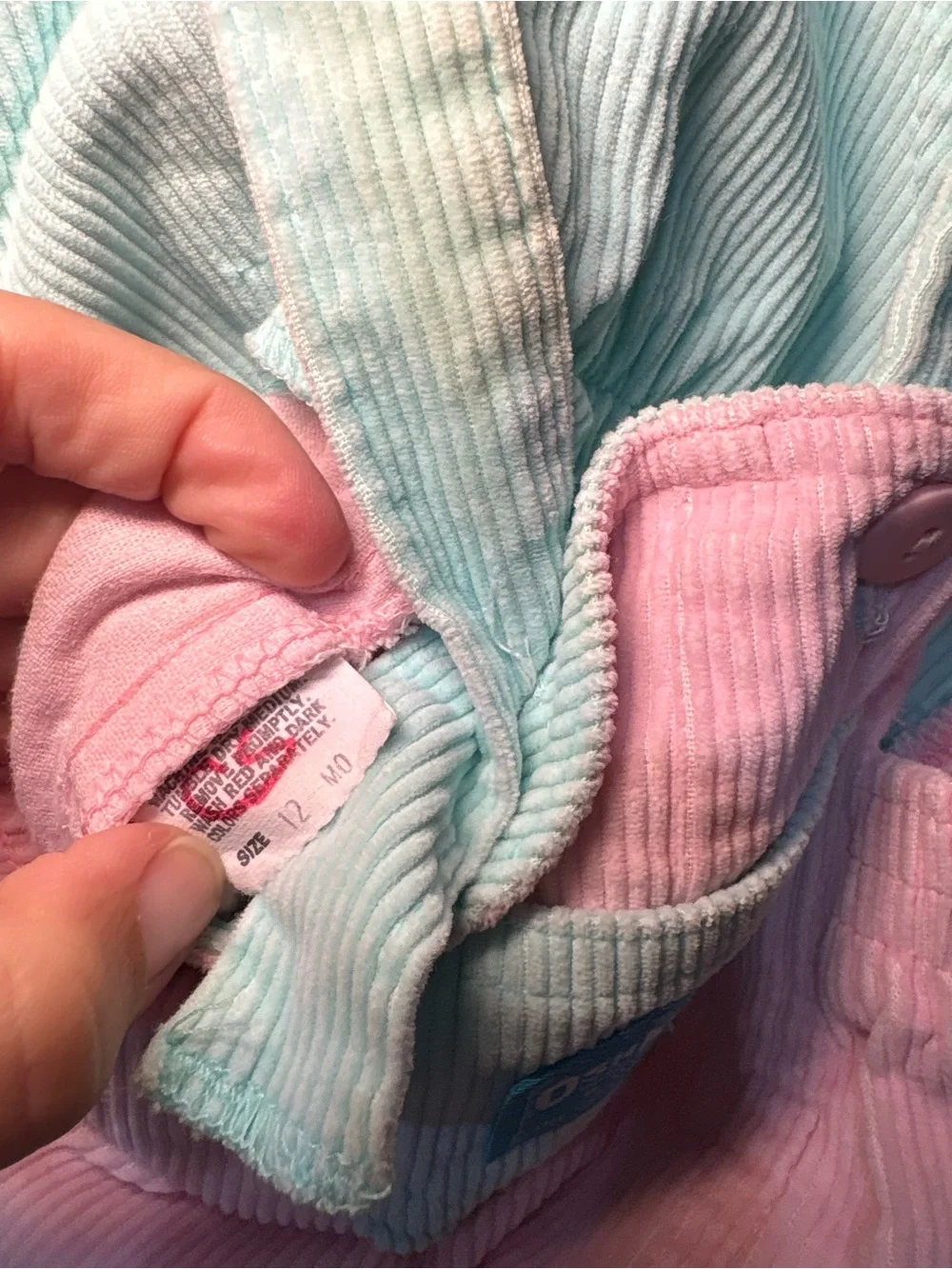 Vintage 90s Osh Kosh B'Gosh Girls Pink Mint Blue Vback Corduroy Overall USA 12 M